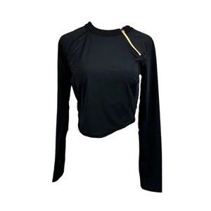 NWOT Free People Movement Cropped Pullover Shoulder Zip Black/Orange Size L